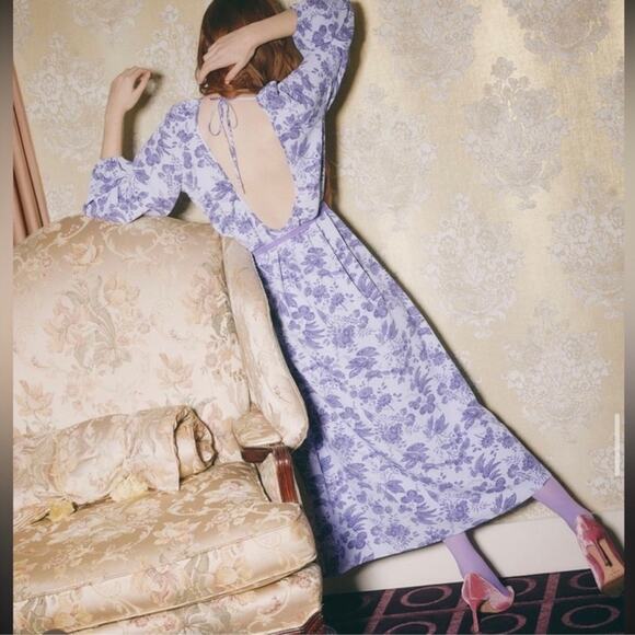 Hill House The Simone Maxi Dress Lilac Tonal Floral Crepe Medium NWT - Picture 2 of 11